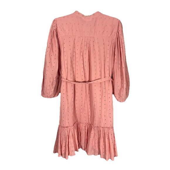 Lauren Conrad Sz. Large Pink Eyelet Fit Flair Ruffle Peasent Cottage Lined Dress - Picture 2 of 9